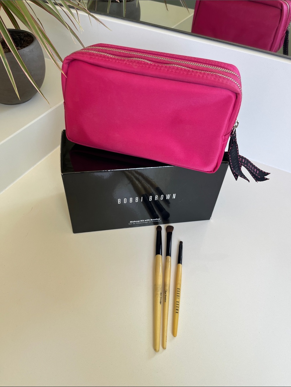 Bobbi Brown hot pink Makeup Pouch with Ribbon Pulls